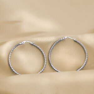 Delicate Coiled Sterling Silver Hoop Earrings, Stamped 925, Simple Hinged Hoops